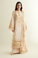 3 Piece - Printed Embroidered Suit - C6172