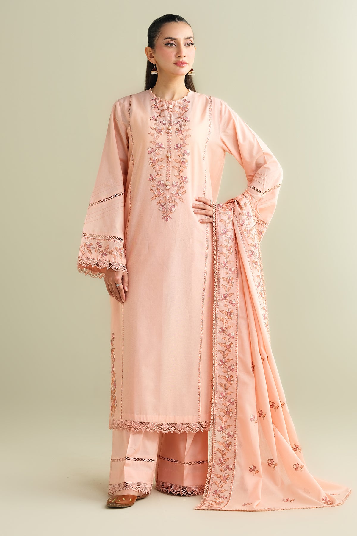 3 Piece -  Embroidered Suit - C6136