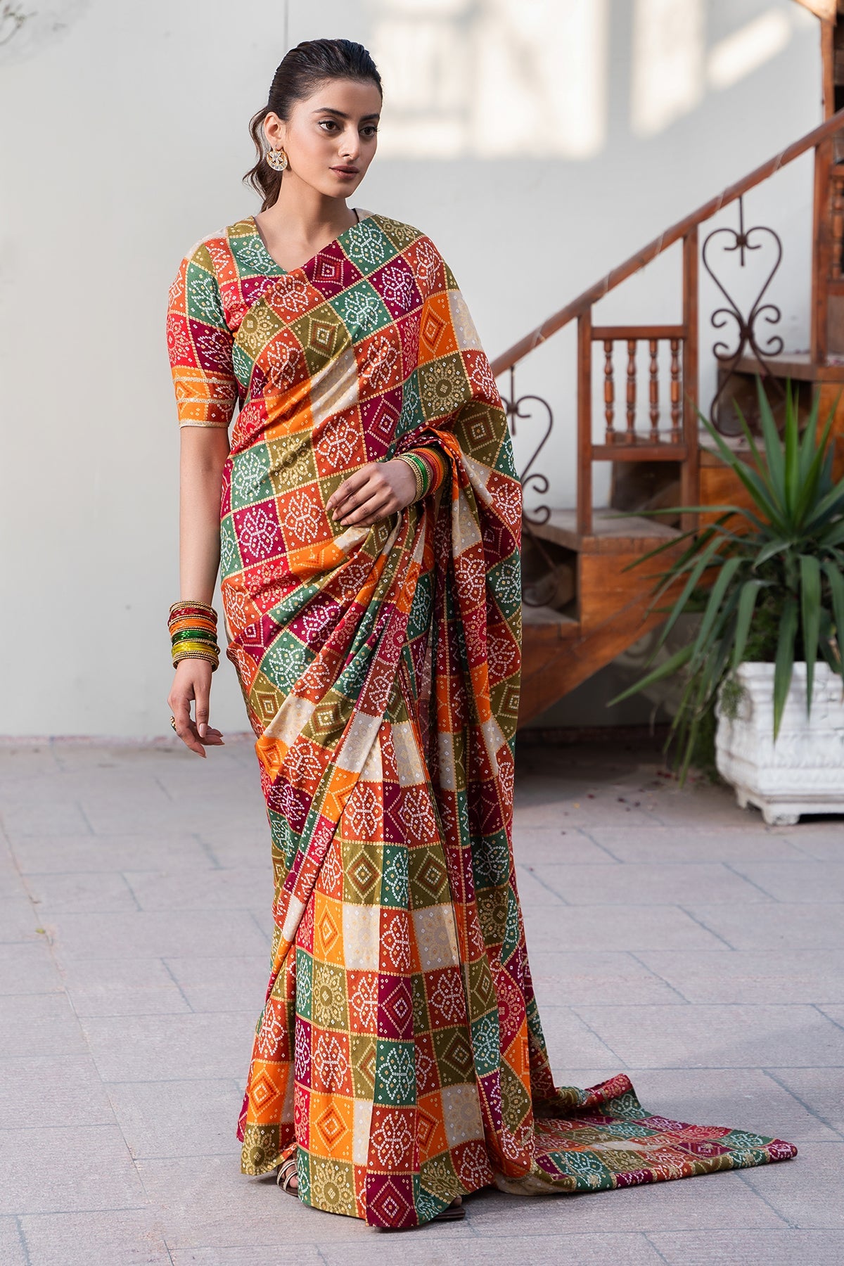 3Pc Printed & Embr Duplex Silk Sari