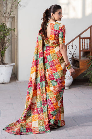 3Pc Printed & Embr Duplex Silk Sari