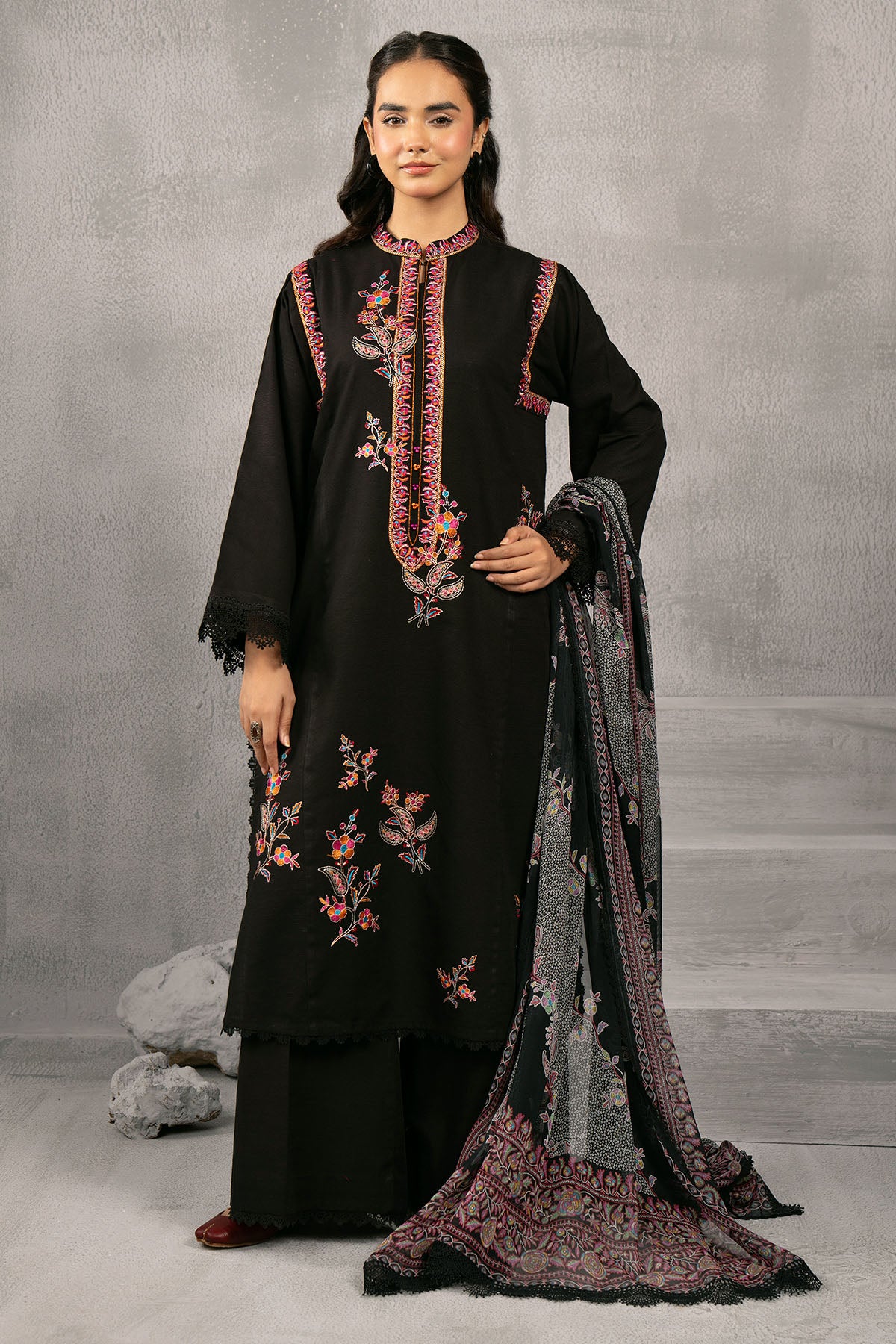 3 Piece - Embroidered Khaddar Suit