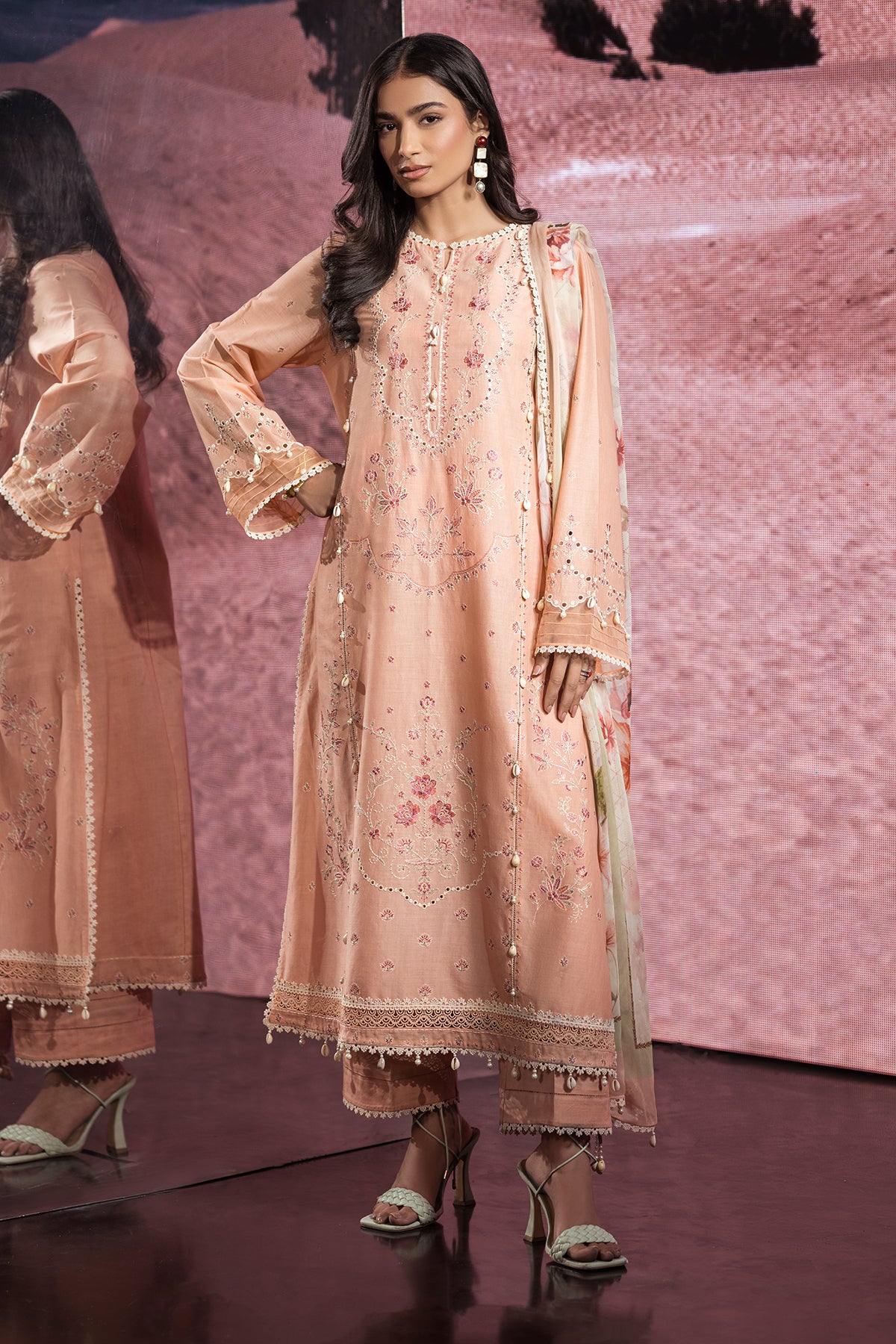 3 Piece - Printed Embroidered Suit - C6170