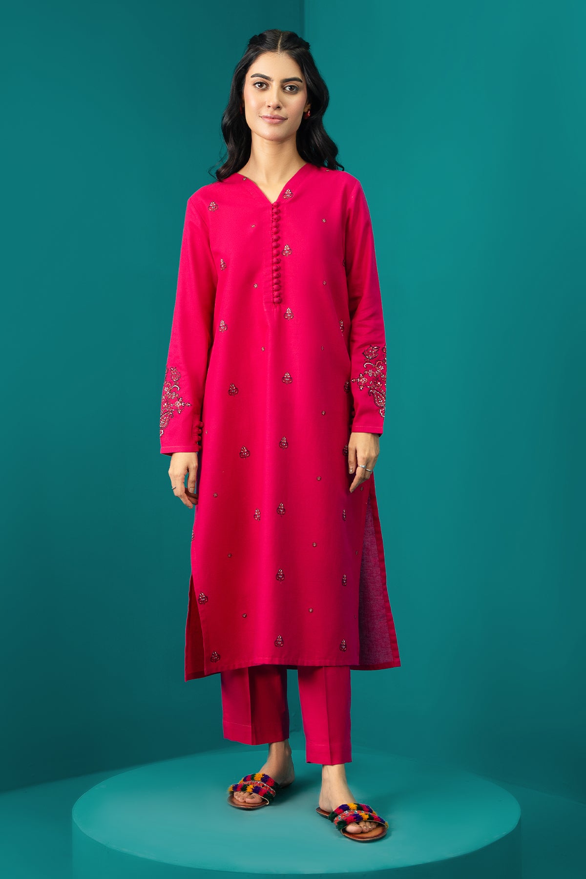 2 Piece Dyed & Embroidered Khaddar Shirt & Trouser