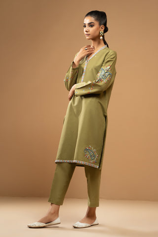 2 Piece Dyed & Embroidered Khaddar Shirt & Trouser