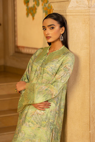 2Pc Printed And Embroidered Viscose silk Shirt & Trouser